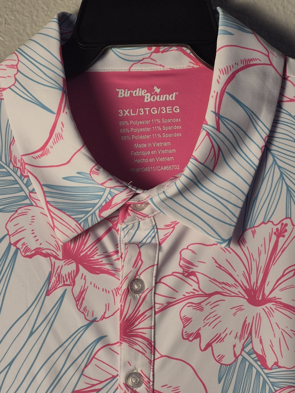 Men's White Polo with Pink Floral Print